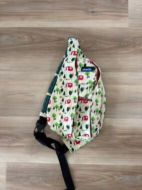 Kavu Cream Sling Bag with Green Trees and Red Camper Motif